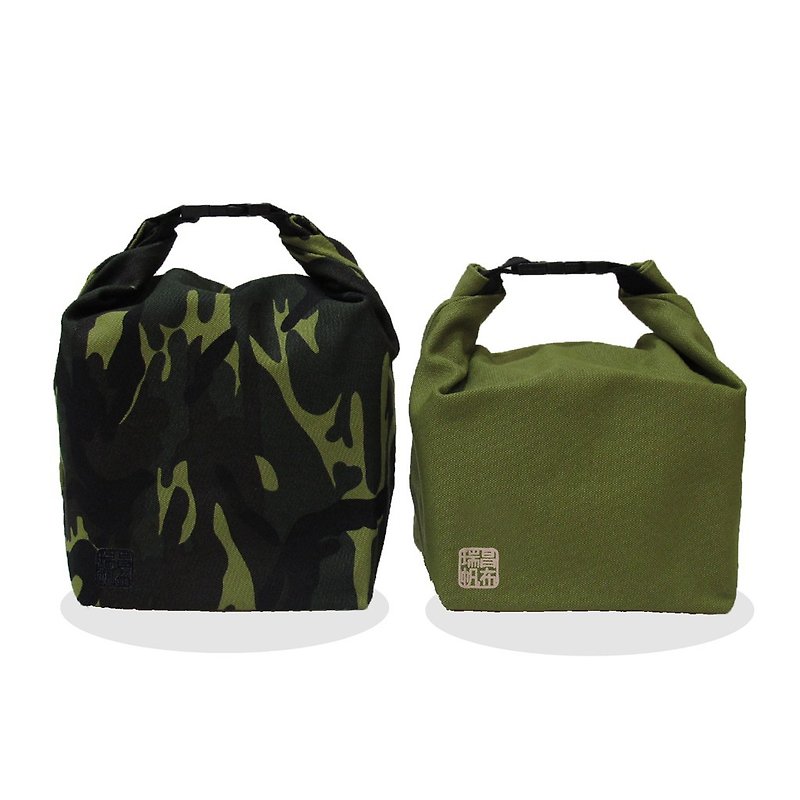 帆布環保便當袋 手提肩背 多用途 大容量 迷彩 抹茶綠 - 手提包/手提袋 - 棉．麻 綠色