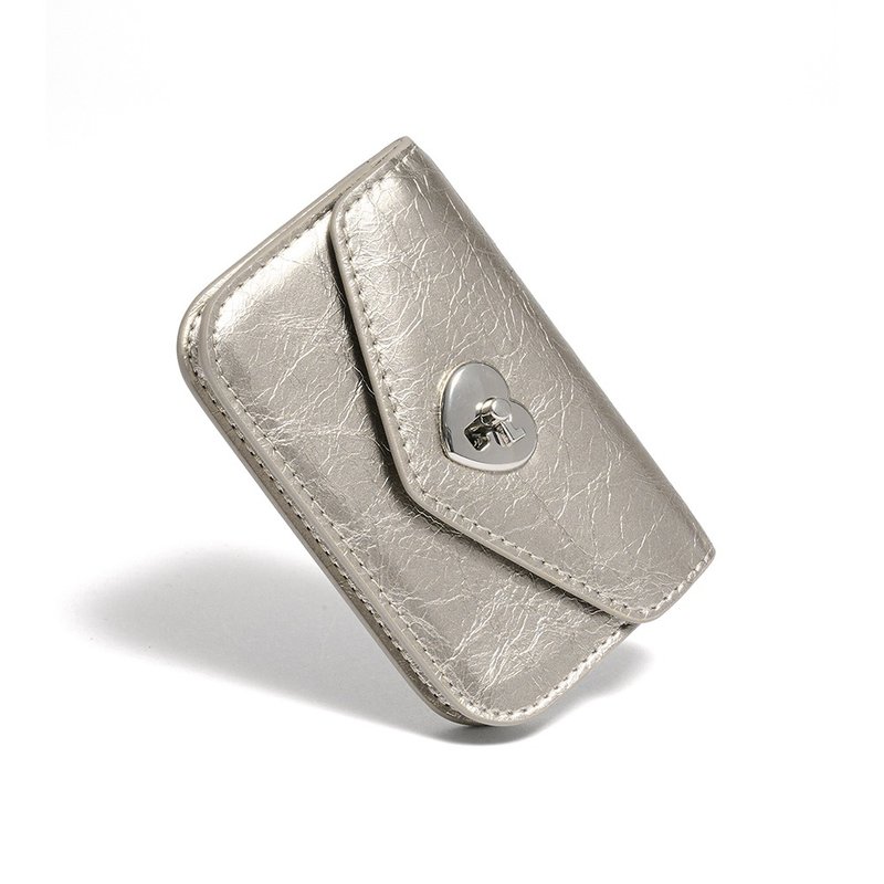 Heart Lock Compact Card Wallet Metal - กระเป๋าสตางค์ - หนังแท้ สีใส