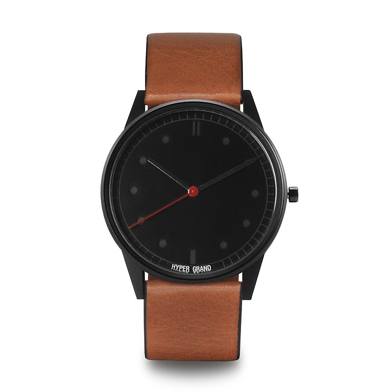 HYPERGRAND - 01 Basic Series - Black Dial Honey Leather Watch - นาฬิกาผู้ชาย - วัสดุอื่นๆ สีนำ้ตาล