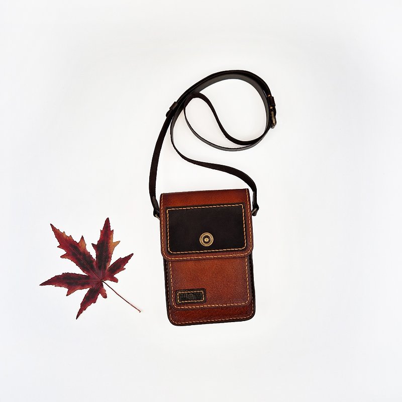 Leather Crossbody Phone Bag, Red Phone Pouch, Small Shoulder iPhone Purse, Gift - 其他 - 真皮 咖啡色