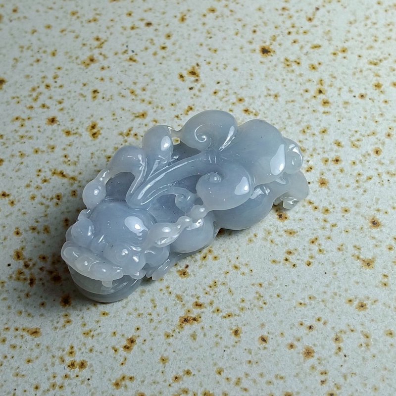 J0117天然翡翠A貨 . 冰糯冰藍紫如意貔貅.順利招財.掛飾. - 擺飾/家飾品 - 玉石 