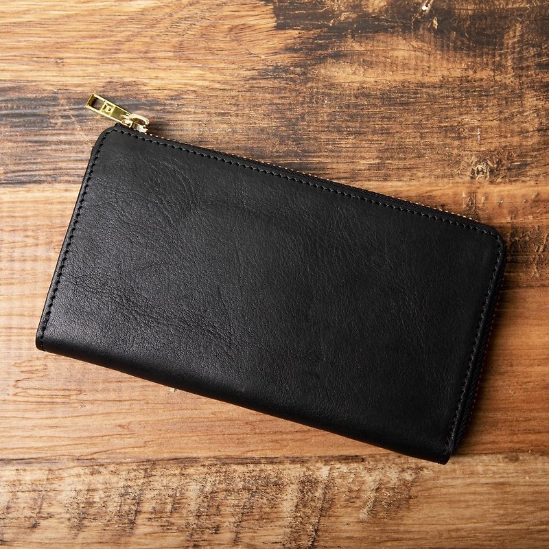 TIDY2.0 Small Long Wallet Made in Japan Tochigi Leather L-shaped Zipper Long Wallet Tidy Compact Key Pocket Lightweight Thin Anti-skimming RFID Black - Wallets - Genuine Leather Black