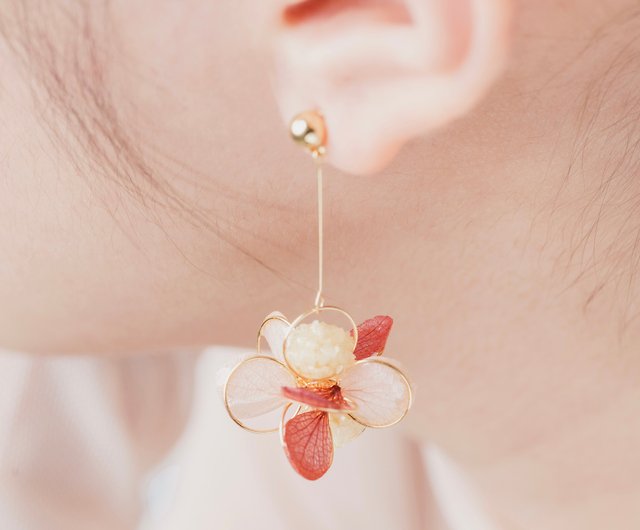 Handmade Real Rose Petals Earrings - Heart Shape Petals