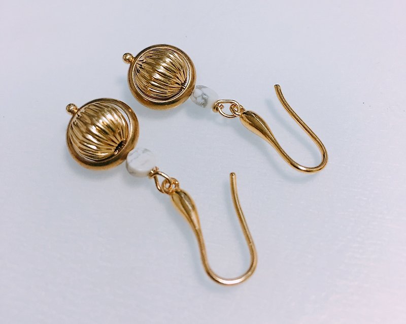 Saturn Marble Earrings (Ear Hook) - Earrings & Clip-ons - Gemstone Gold