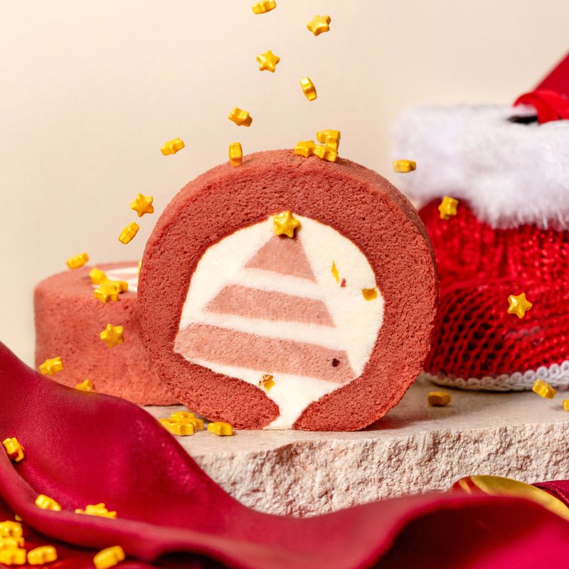 [Christmas Limited] Red Velvet Christmas Tree Ice Cream Roll - Cake & Desserts - Other Materials Red