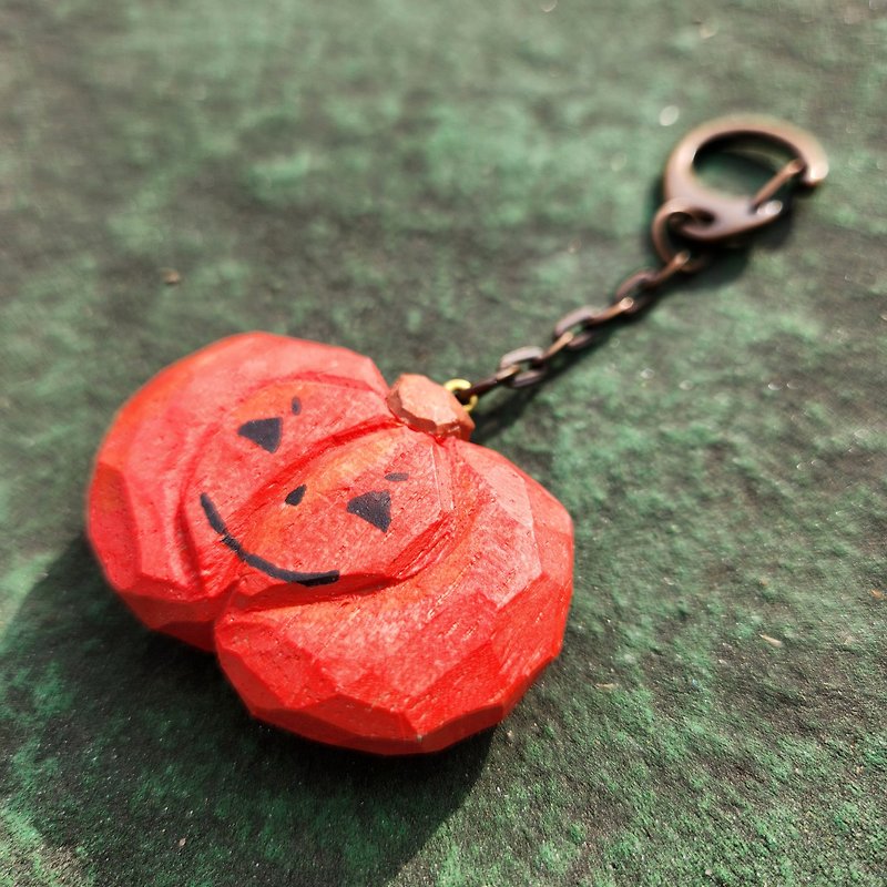 南瓜雕刻鑰匙圈 - 鑰匙圈/鎖匙扣 - 木頭 橘色