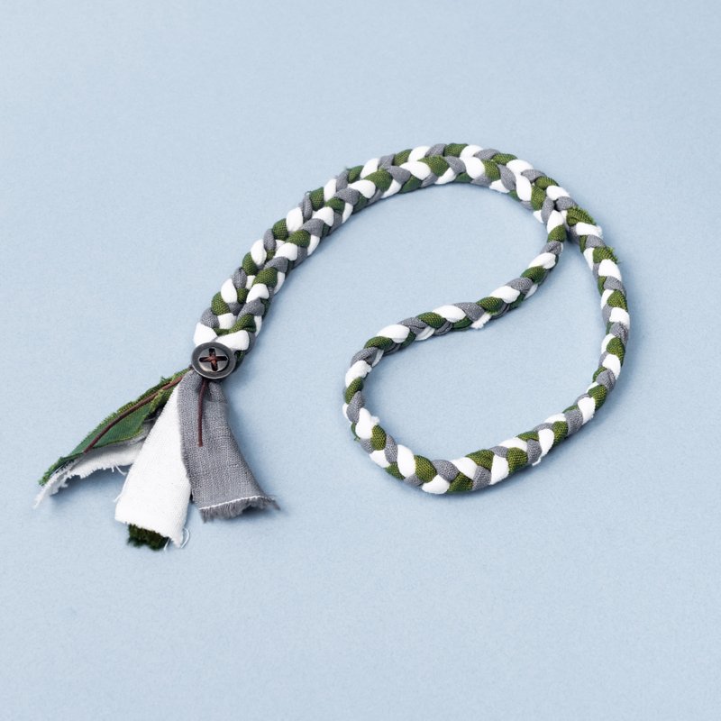 Ancient cloth necklace-grey green│Bravo rag - Necklaces - Cotton & Hemp Gray