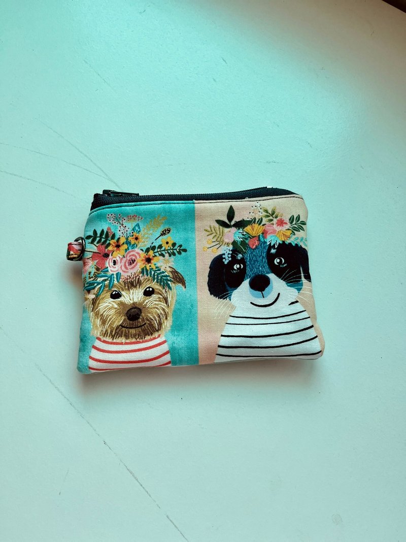 可愛花環狗狗零錢包 - 零錢包/小錢包 - 棉．麻 多色