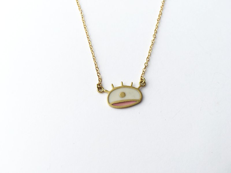 ✿Macaron TOE✿ Giggling Eye /Brass Necklace - Necklaces - Other Metals White