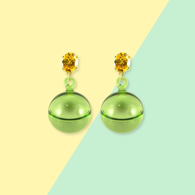 POP earring (lemon) - 耳環/耳夾 - 玻璃 綠色
