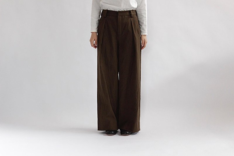 Wool cotton wide pants / BR - Women's Pants - Other Materials Brown