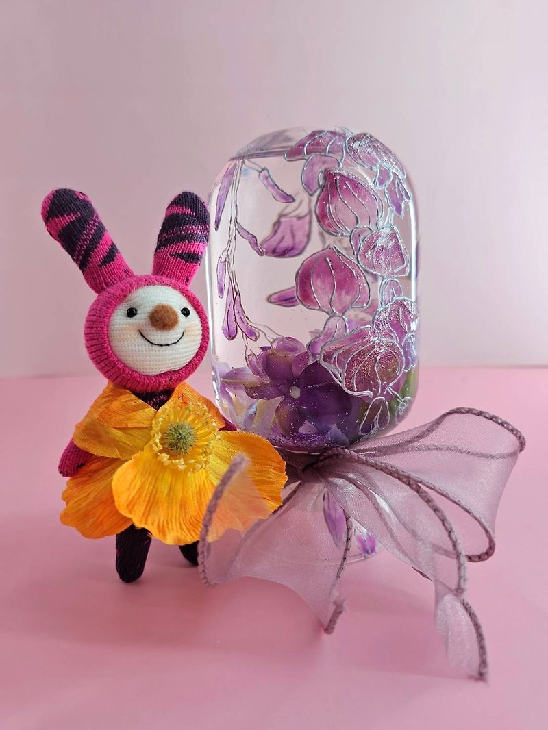 【幸運紫娃】永恆的愛 母親節禮盒  浮油花 襪子娃娃 禮物 - 乾燥花/永生花 - 其他材質 紫色