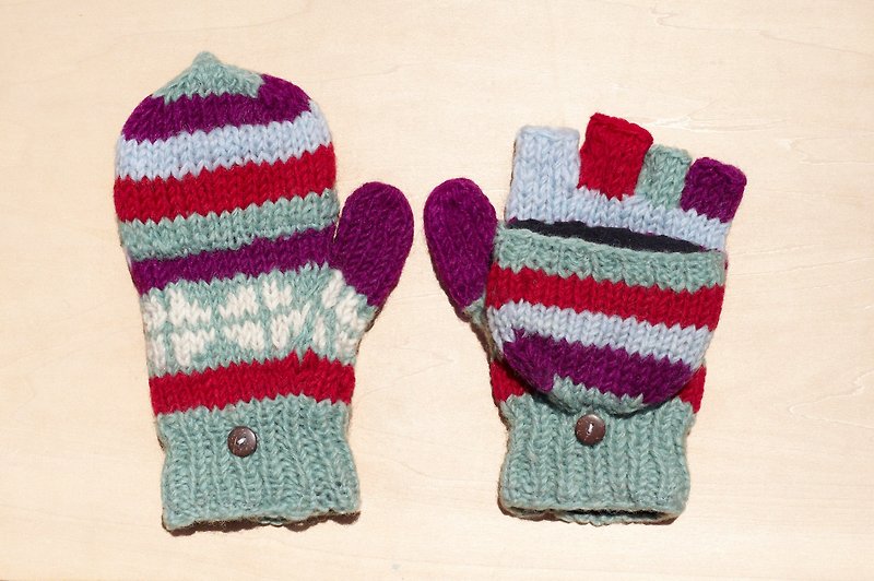 Valentine's Day gift ideas gift of a limited hand-woven pure wool knitted gloves / detachable gloves / bristles gloves / warm gloves (made in nepal) - candy-colored totem North Island Ou Feier - ถุงมือ - ขนแกะ หลากหลายสี