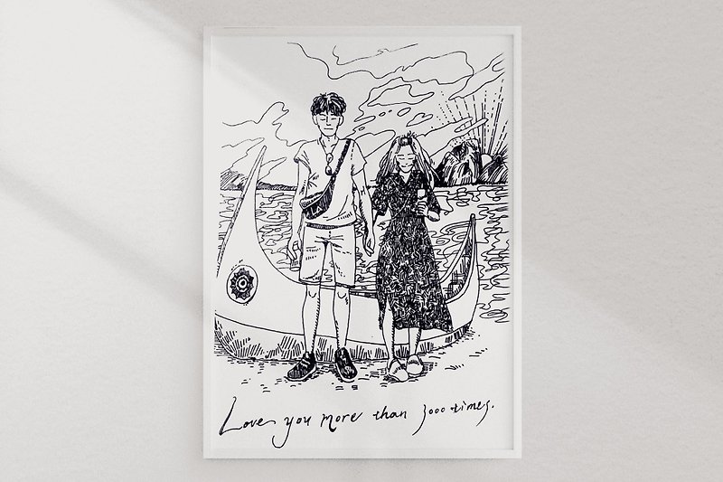 [Line Drawing] Like Yan Painting/Electronic File | Birthday Valentine's Day Couple Tablecloth Commemorative Card Illustration - Other - Other Materials White