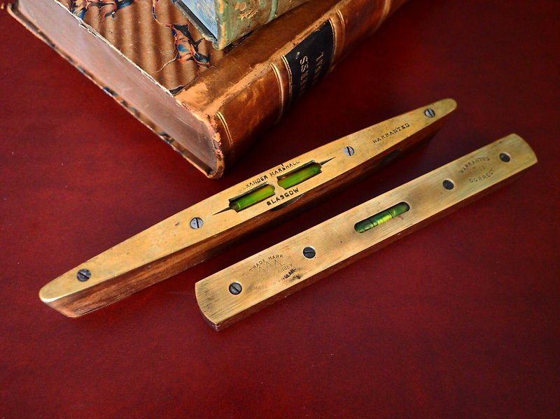 英國古董黃銅/橡木製梭子型水平儀 大款 單件售 - 擺飾/家飾品 - 木頭 