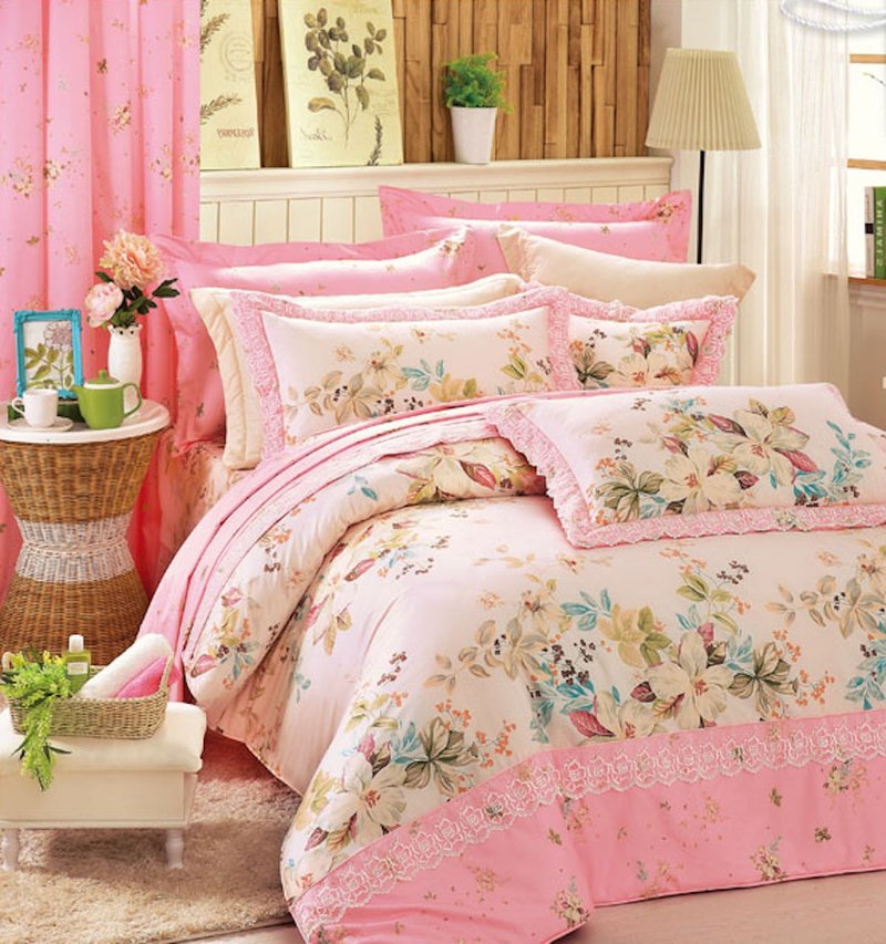 【R850 Embrace Spring】100% Cotton Combed 60s, Fitted Sheet and Sham Sets - เครื่องนอน - ผ้าฝ้าย/ผ้าลินิน สึชมพู