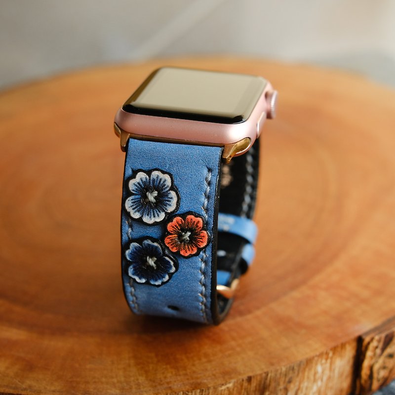 Apple Watch Band 38mm 42mm, Hand-Stitched Handmade, Series 3 Series 2 Series 1, - สายนาฬิกา - หนังแท้ สีน้ำเงิน