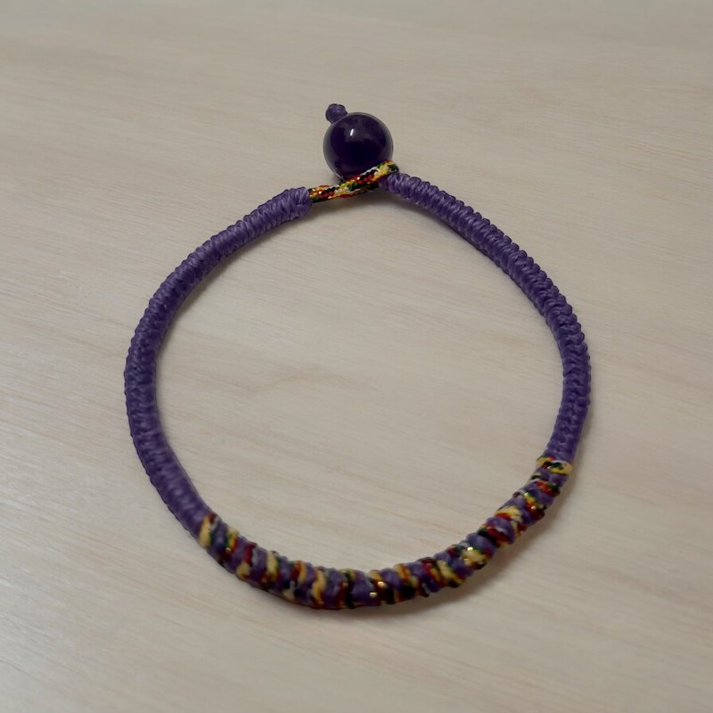 靜心平安紫水晶手環  五色線金剛結  螺旋扣珠款 - 手鍊/手環 - 其他材質 紫色