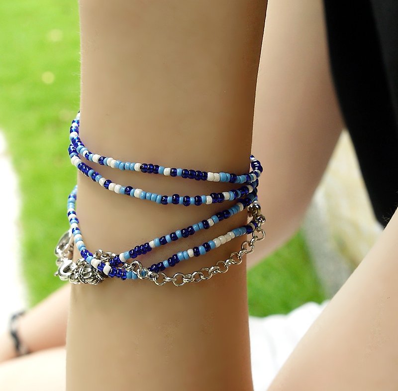 Caijing Long String Bracelet (Ocean Blue) - สร้อยข้อมือ - วัสดุอื่นๆ สีน้ำเงิน