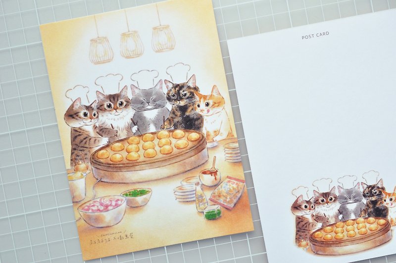 Cat Illustration Postcard-Takoyaki Friends - Cards & Postcards - Paper Green