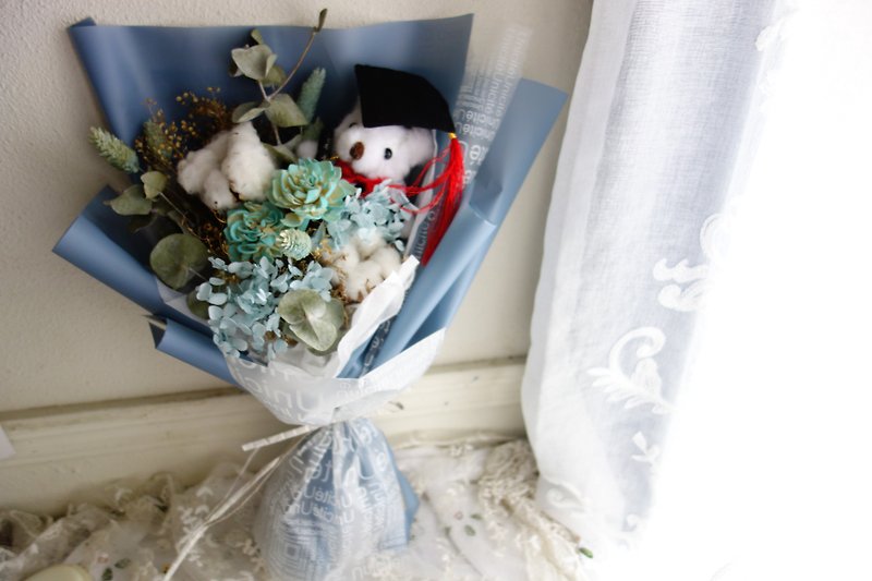 Bouquet-Summer Teal Bouquet/Korean Bouquet/Graduation Bouquet/Birthday/Valentine's Day/Boys Bouquet - Dried Flowers & Bouquets - Plants & Flowers Blue