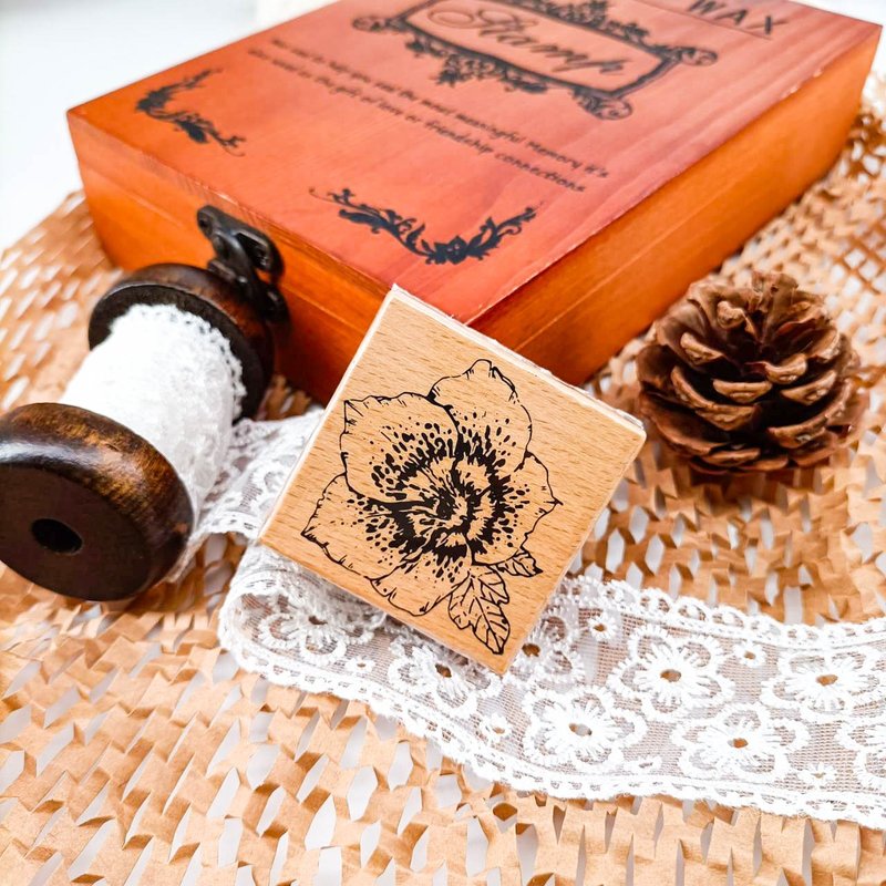 3E100_花系列A/ Flower series.A/櫸木印章 Wood Rubber Stamp - 印章/印台 - 木頭 卡其色