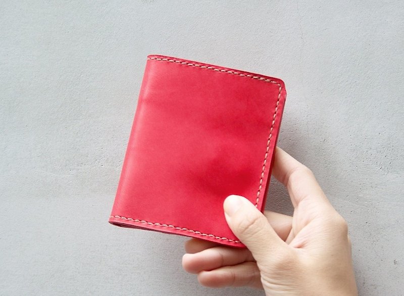 Italian leather handmade short clip lightly carry wine red free lettering - กระเป๋าสตางค์ - หนังแท้ สีแดง