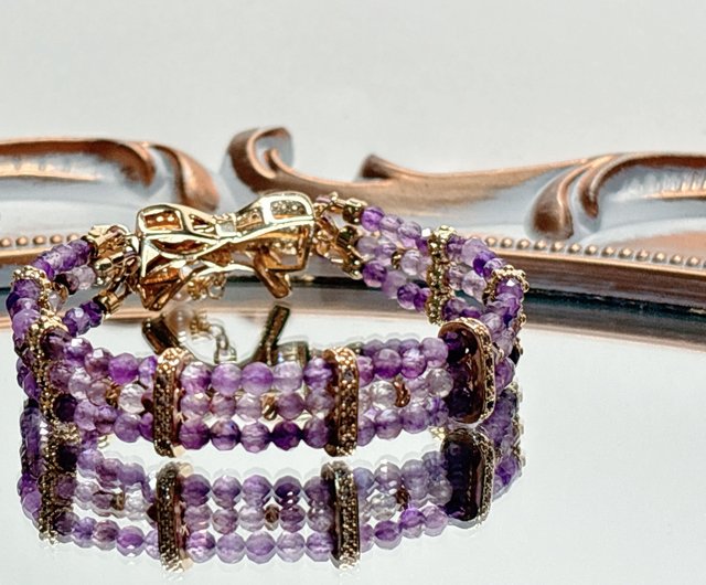 Amethyst authentic and Royal Purple Crystal, and Gold Memory Wire Wrap Bracelet