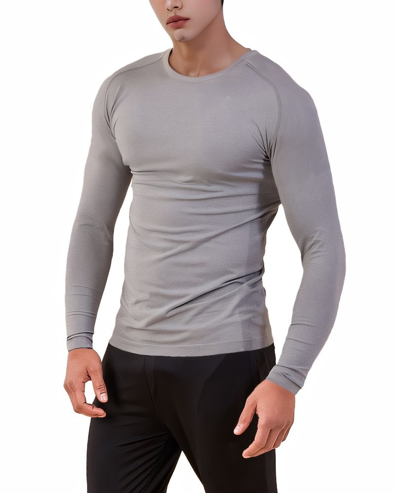 Japanese Bronze sunscreen, instant cooling and quick drying CUE166 long sleeve starry sky gray - Men's Sportswear Tops - Other Man-Made Fibers Gray