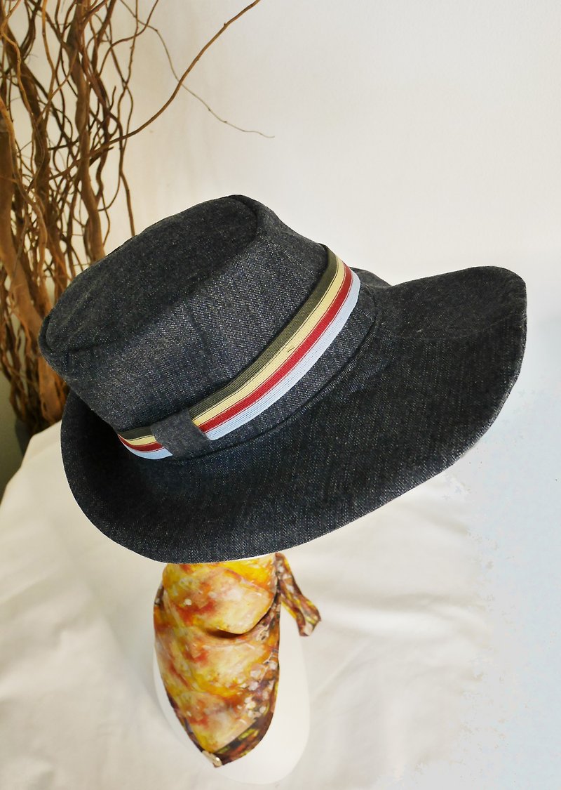 Oval Denim Bespoke Hat by Don-Ya Mi Fashion - Hats & Caps - Cotton & Hemp Blue