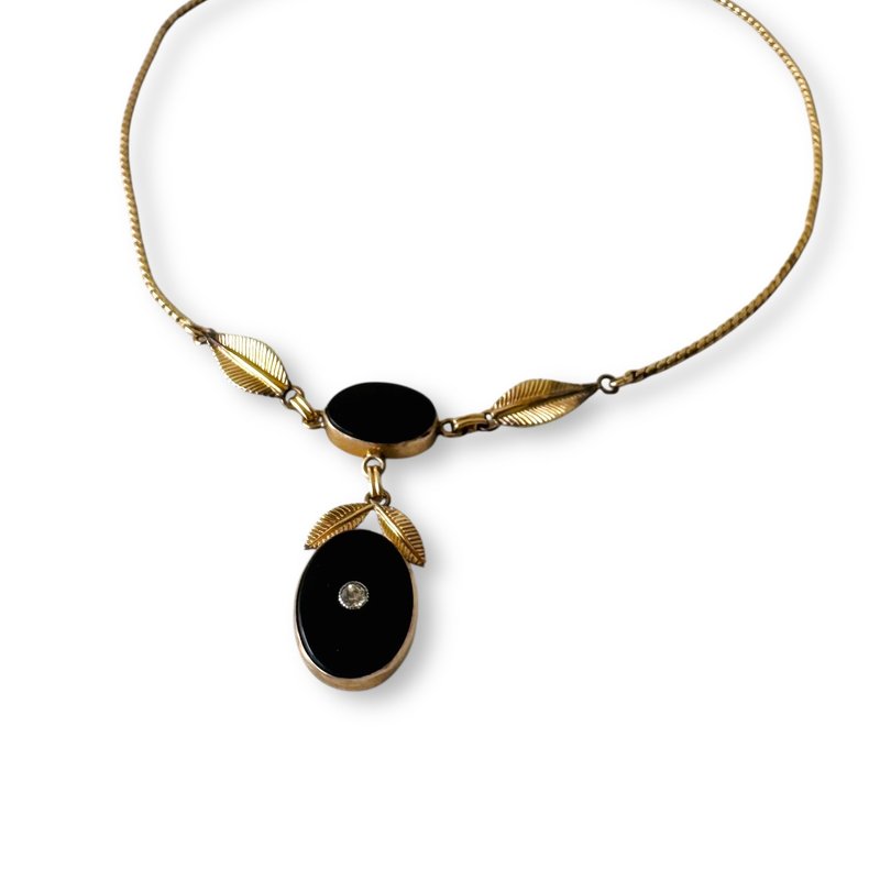 Vintage Van Dell 1950s necklace 12k gold filled black onyx Victorian style - 項鍊 - 玻璃 黑色