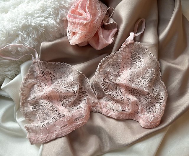 set (bra + panties) peach basic see-through - Shop brababa-lace