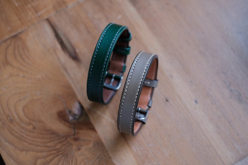 [Yuji] Wide version leather bracelet wrist strap/customizable hand circumference/Italian vegetable tanned leather - สร้อยข้อมือ - หนังแท้ 