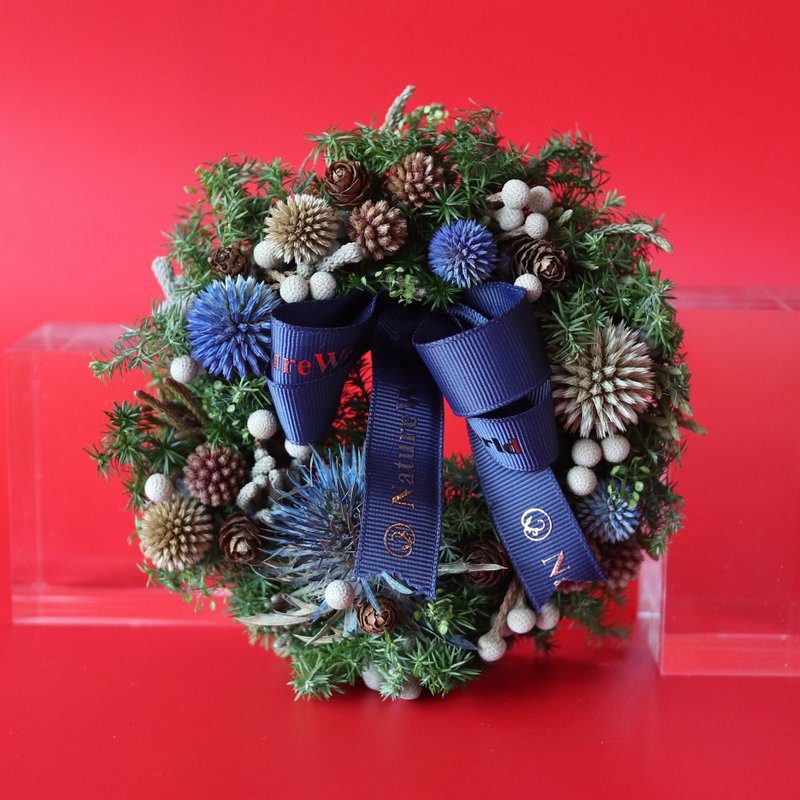 [Discount for two people] Classic blue ribbon wreath/Christmas handmade wreath - Plants & Floral Arrangement - Other Materials 