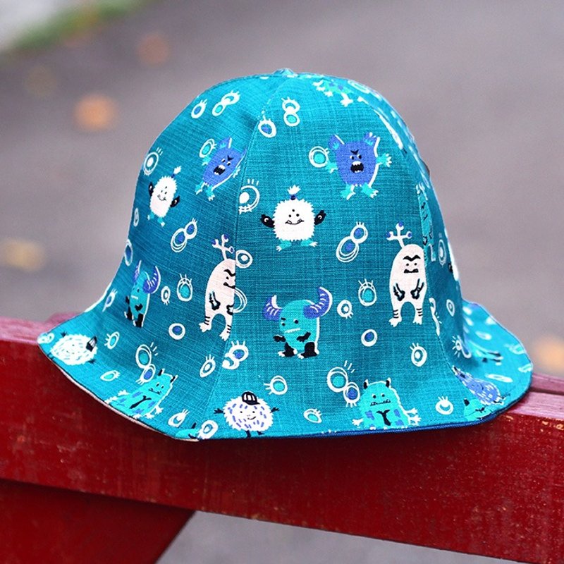 Calf Calf Village Village sided female hat handmade cap hat illustration little monster planet} {bubble concentrated blue-green [H-88] - Hats & Caps - Cotton & Hemp Blue