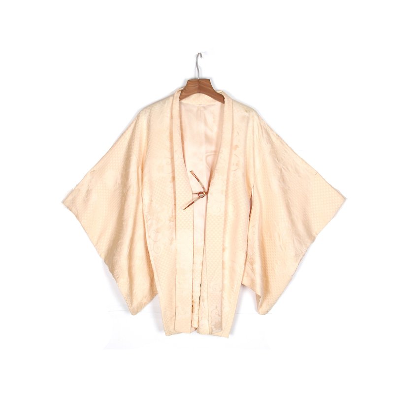 [Egg plant vintage] White feather landscape vintage kimono plume - เสื้อแจ็คเก็ต - เส้นใยสังเคราะห์ ขาว