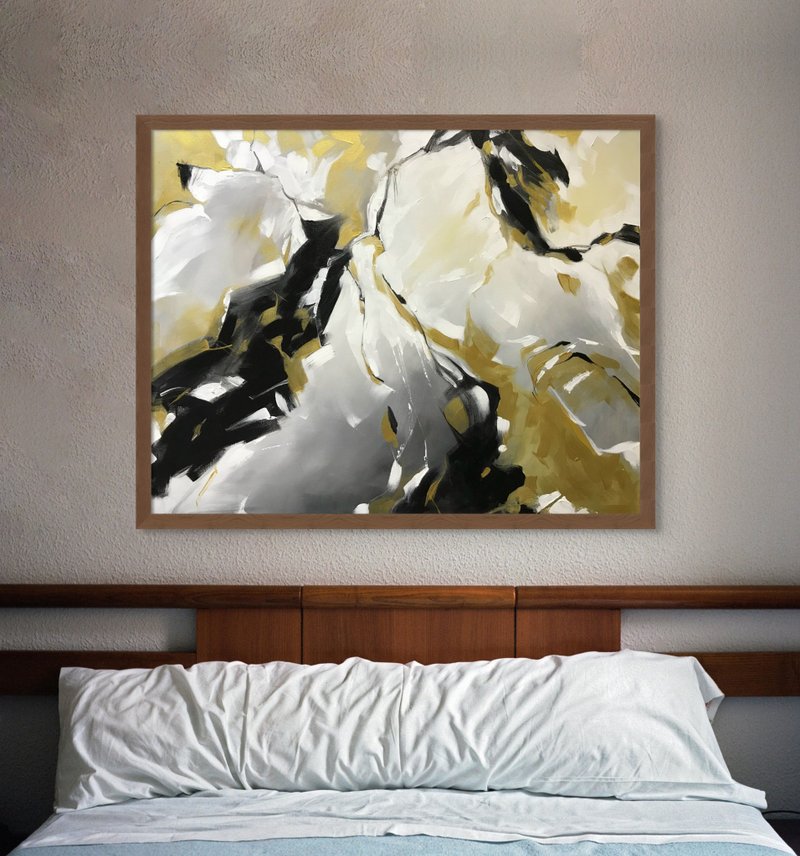 Oversize Abstract Gold Black Canvas Paintings Minimalist Art Modern Art - 壁貼/牆壁裝飾 - 棉．麻 咖啡色