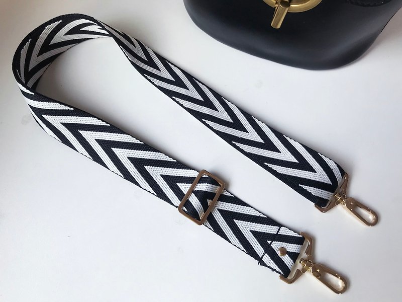 1.5 inch  Jacquard Webbing strap ,Replacement Bag Strap. Adjustable straps - อื่นๆ - ผ้าฝ้าย/ผ้าลินิน สีดำ