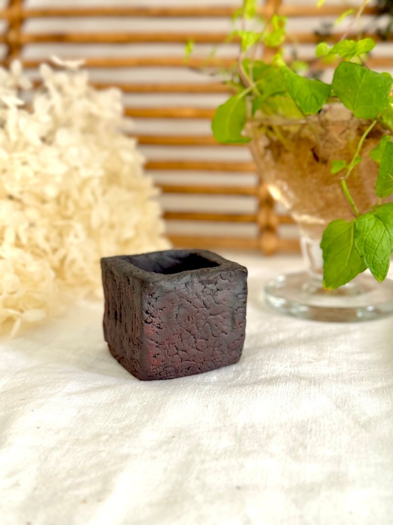 40059-Hand-built yellow pottery small square cup - แก้ว - ดินเผา 