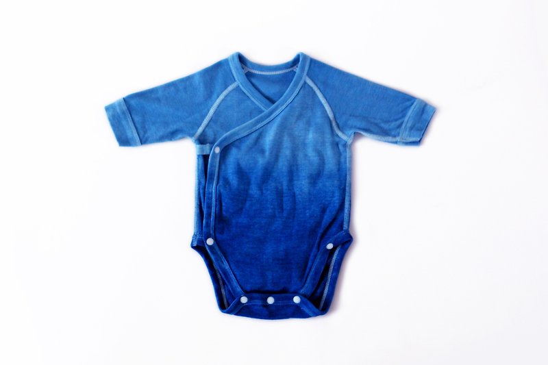 天然藍染/連身長袖包屁衣系列-漸層藍 - 其他 - 棉．麻 藍色