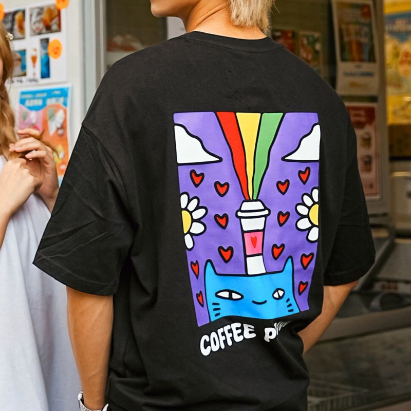 【CREEPS】Coffee Power 寬鬆重磅印花T恤 - 男 T 恤 - 棉．麻 多色