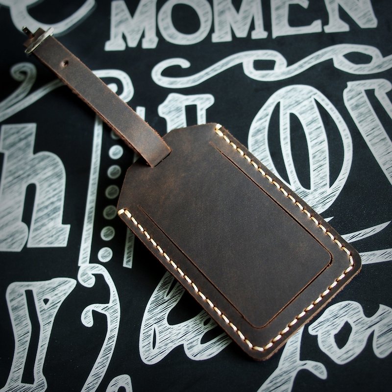 Handmade Personalized Luggage Tag Crazy Horse Leather - Luggage Tags - Genuine Leather Brown