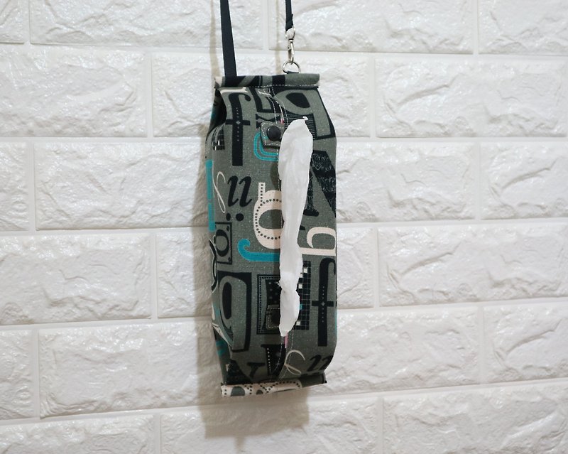 Movable hook hanging storage bag sanitary carton face paper box camper with ~~ English letters - กล่องทิชชู่ - ผ้าฝ้าย/ผ้าลินิน สีเทา