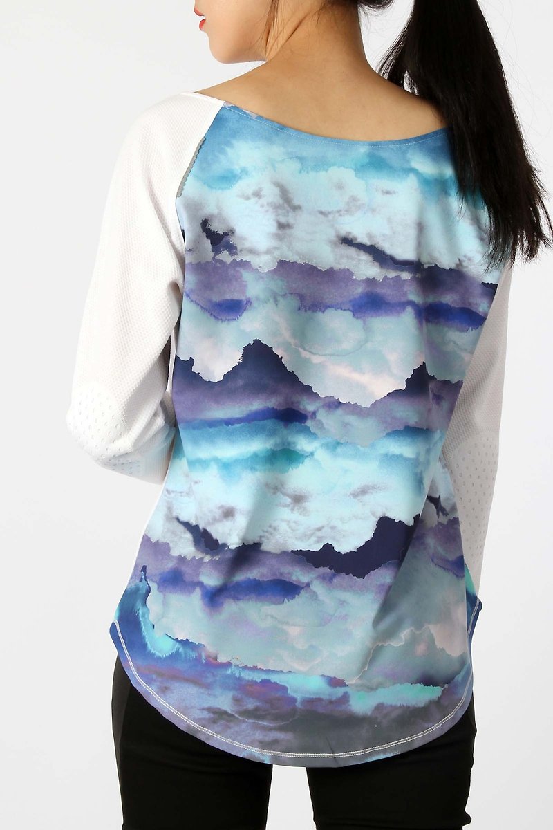 After the cloud printing spell lining sleeve shirt - Women's Tops - Polyester White