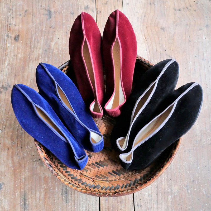 velvet flat shoes / blue - รองเท้าบัลเลต์ - ไฟเบอร์อื่นๆ 