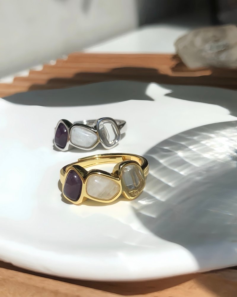 【療癒內在 ✕ 情緒釋放】紫水晶 × 月光石 × 白水晶 | 925純銀 - 戒指 - 純銀 白色