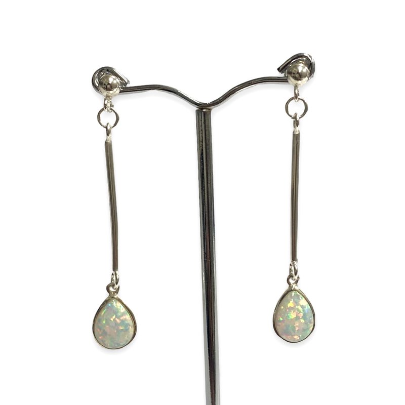 Victorian Style Gilson Opal Filigree Pattern Long Earrings 925 Sterling Silver - ต่างหู - เงินแท้ สีเงิน