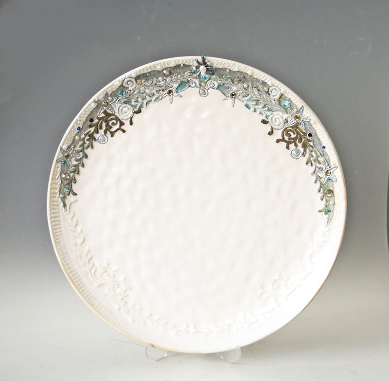 Decorative Plate Ceramic Beach Wedding Dish Centerpiece Candle Holder - 盤子/餐盤/盤架 - 瓷 白色