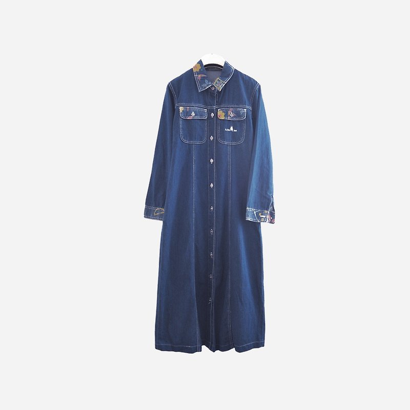 Dislocation vintage / flower denim buttoned dress no.911 vintage - One Piece Dresses - Other Materials Blue
