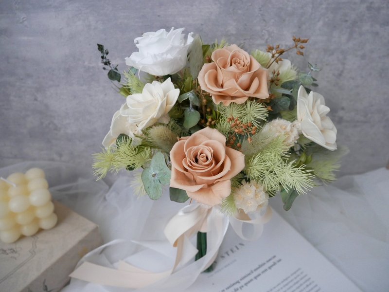 自然型不凋捧花【氣質膚粉】永生捧花/拍婚紗/婚禮捧花 - 乾燥花/永生花 - 植物．花 粉紅色